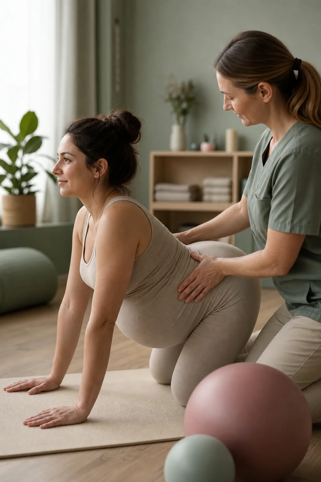 Tehotenská fyzioterapia — cvičenie pod vedením fyzioterapeutky